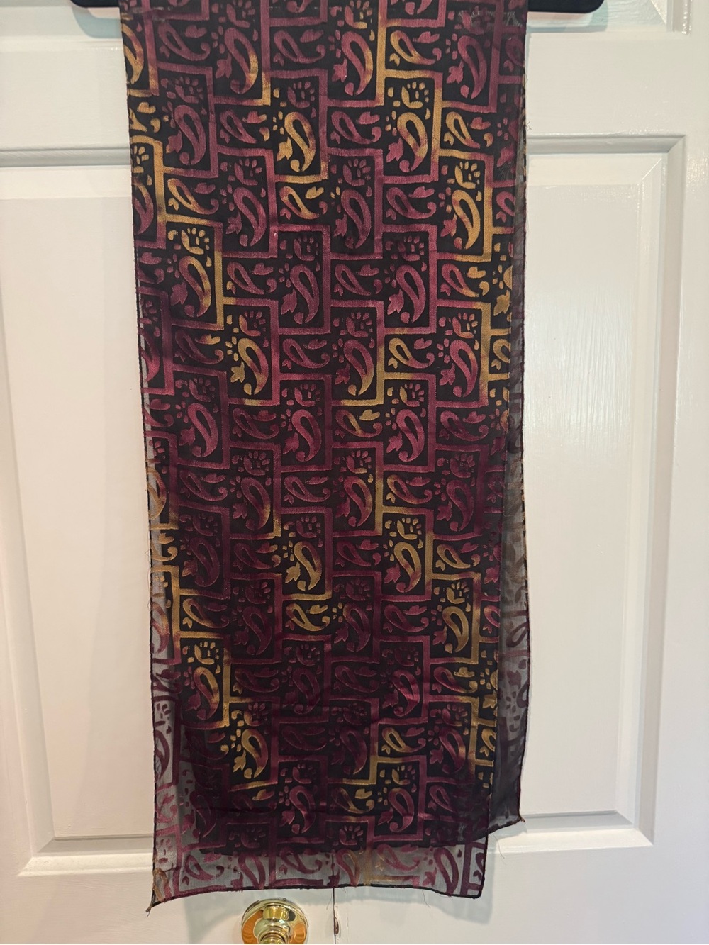 Vintage Sheer Geometric Scarf in Burgundy and Mustard
